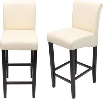 Hhg Hhg - Juego De 2 Taburetes De Bar 717, Taburete De Bar Taburete De Mostrador, Madera, Crema, Patas Oscuras, Cuero