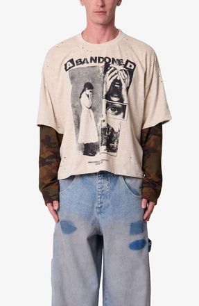 mnml Abandoned Graphic Layered Long-Sleeve T-Shirt in Off White/camo at Nordstrom, Size Xx-Large