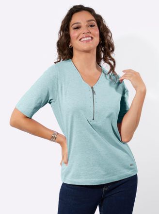 Casual Looks Kurzarmshirt CASUAL LOOKS V-Shirt, Damen, Gr. 36, mint, meliert, 98% Baumwolle, 2% Polyester, unifarben, V-Ausschnitt, Shirts Kurzarmshirt