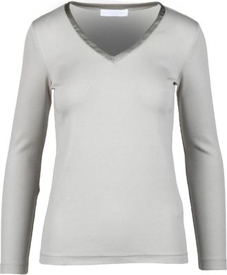 Fabiana Filippi Elegante katoen elastaan T-shirt - Dames - Longsleeves - Grijs - 2XS - Katoen - Tops