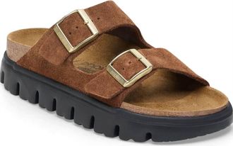 Birkenstock Womens Arizona Chunky Suede Leather Sandal - Narrow In Dark Tea