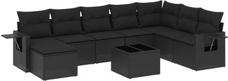 vidaXL Set De Sof&aacute;s De Jard&iacute;n 8 Piezas Y Cojines Rat&aacute;n Sint&eacute;tico Negro Vidaxl