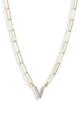 Meshmerise Diamond Initial Charm Paper Clip Chain Necklace in Yellow-V at Nordstrom Rack