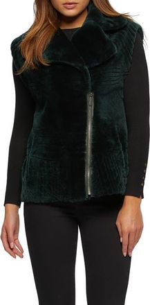 Gorski Genuine Shearling Zip Vest With Grooved Pattern in Emerald at Nordstrom, Size X-Small