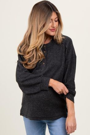 Pinkblush Oversized Ribbed Knit Henley Sweater in Charcoal Grey at Nordstrom, Size Large