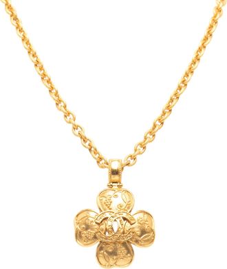 Chanel Pre-owned Womens Gold Plated Cc Clover Pendant Necklace - Beige - One Size