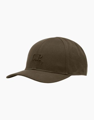 C.P. Company Mens Embroidered Logo Gabardine Khaki Baseball Cap - Green - Size: ONE size