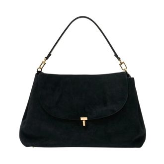 Toteme T-Lock Suede Satchel - female - Tot&ecirc;Me - Shoulder Bags - Black - ONE SIZE - Bags