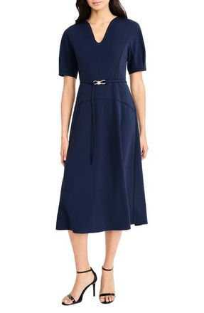 Maggy London Belted Midi Dress in Navy Blazer at Nordstrom, Size 12