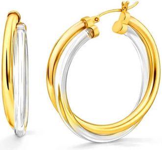 Gold & Honey Womens Crossover Lucite Hoop Earrings In Clear