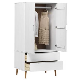 Berkfield Home Wardrobe MOLDE White 90x55x175 cm Solid Wood Pine | Size: 90 x 55 x 175 cm