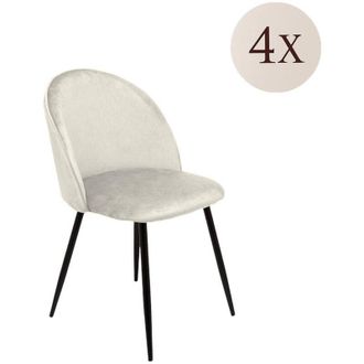Dmora Dmora - Juego De 4 Sillas Stinson, Sill&oacute;n Tapizado En Terciopelo, Silla De Comedor Acolchada, Asiento Para Reuniones, 51x54h82 Cm, Marfil