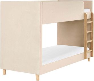 Beliani Single Size Bunk Bed Light Beige Velvet Upholstered Poplar Wood Ladder 3ft High Sleeper Children Kids Bedroom CHOCQUES