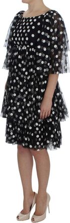 Dolce & Gabbana Womens Black White Polka Dotted Ruffled Dress Cotton
