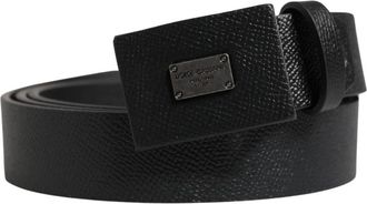 Dolce & Gabbana Calfskin Leather Square Buckle Belt - Heren - Riemen - Zwart - ONE Size - Leer - Accessoires