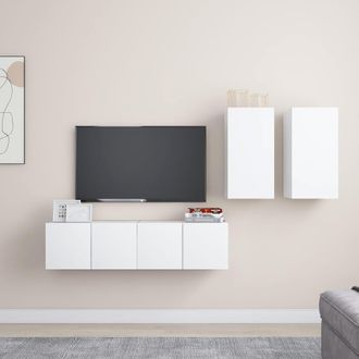 vidaXL Set De Muebles De Sal&oacute;n Tv 4 Piezas Madera De Ingenier&iacute;a Blanco Vidaxl