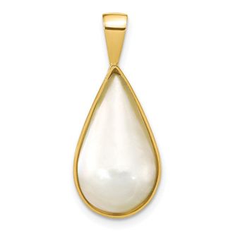 Diamond2Deal 14k Yellow Gold 10x18mm White Teardrop Saltwater Mabe Pearl Pendant