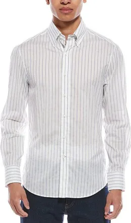 Brunello Cucinelli MenS White Striped Button-Up Shirt, Size XS