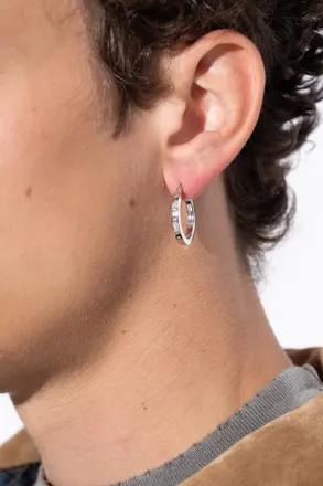 Maison Margiela Earrings With Engraved Logo, Mens, Silver