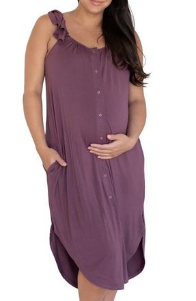 Kindred Bravely Ruffle Strap Labor & Delivery Gown in Burgundy Plum at Nordstrom, Size X-Large/xx-Large