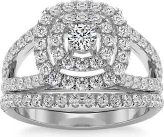 Pompeii3 1 3/4Ct Natural Diamond Cushion Halo Engagement Wedding Ring Set in 10k Gold