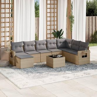 vidaXL Set De Sof&aacute;s De Jard&iacute;n 9 Pzas Con Cojines Rat&aacute;n Sint&eacute;tico Beige Vidaxl
