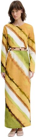 Never Fully Dressed Maxi jurk met diagonale print en kralen-taille - Dames - Maxi kleedjes - Veelkleurig - M - Katoen - Kleedjes