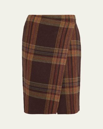 Polo Ralph Lauren Plaid Tweed Faux Wrap Midi Skirt