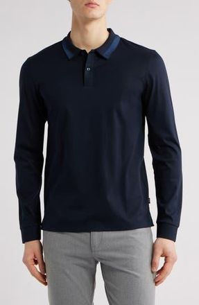 BOSS Pleins Long Sleeve Polo in Dark Blue at Nordstrom Rack, Size Xx-Large