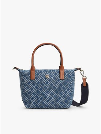 Tommy Hilfiger Womens Allover Flag Print Denim Mini Tote Bag - Blue