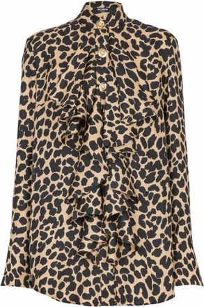 Balmain Luipaardprint gerimpeld shirt - Dames - Overhemden - Veelkleurig - M - Overhemden
