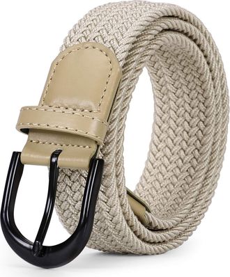 Generic JASGOOD Braided Canvas Stretch Belt Elastic Casual Belt for Men Women with Gold Buckle,Junior 1.3 Inch Wide,Beige