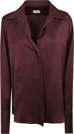 Dries Van Noten Zijden Satijnen Shirt met V-hals - Dames - Overhemden - Rood - L - Satijn - Overhemden