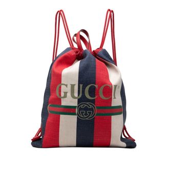 Gucci Sherry Line Red Color White Canvas Backpack (Pre-Owned)