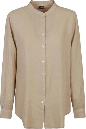 Fay Linnen Beige Shirt - Dames - Overhemden - Beige - L - Linnen - Overhemden