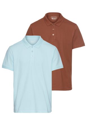 Man's World Poloshirt MANS WORLD, Herren, Gr. 4XL (68/70), bunt (hellblau, braun), Piqu&eacute;, Obermaterial: 100% Baumwolle, unifarben, Basic, regular fit, B&uuml;ndchen, S