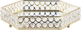 Beliani Bandeja Decorativa De Vidrio Espejado Hierro Dorado Pedrer&iacute;a Hexagonal Glamuroso