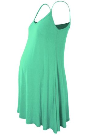Janisramone Womens Ladies New Sleeveless Plain Floaty Flare Strappy Maternity Camisole Swing Dress Long Top Mint