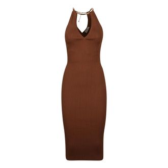 Elisabetta Franchi Midi Dresses, female, Brown, Size: L Sleeveless V-neck Dress