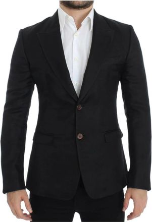 Dolce & Gabbana Jassen, Heren, Zwart, M, Katoen, Elegante zwarte zijden blend blazer