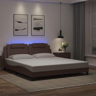 vidaXL Vidaxl - Estructura Cama Con Luces Led Cuero Sint&eacute;tico Marr&oacute;n 180x200 Cm