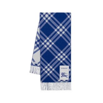 Burberry Winter Scarves, unisex, Blue, Size: ONE SIZE Blue Cashmere Bias Check Scarf