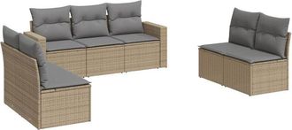 vidaXL Vidaxl - Set Sof&aacute;s De Jard&iacute;n 7 Piezas Y Cojines Rat&aacute;n Sint&eacute;tico Beige