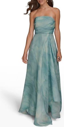 DKNY Abstract Floral Strapless Gown in Sea Mist Multi at Nordstrom, Size 12