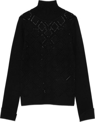 Blugirl Fitted Black Sweater With Textured Diamond Pattern