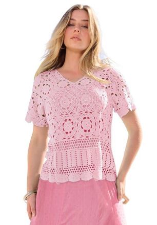 Roaman's Plus Size Medallion Pattern French Crochet Sweater Top in Primrose at Nordstrom, Size Medium