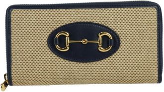 Gucci Beige Black Canvas Leather Long Wallet (Bi-Fold) (Pre-Owned)