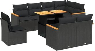 vidaXL Set De Sof&aacute;s De Jard&iacute;n 8 Piezas Y Cojines Rat&aacute;n Sint&eacute;tico Negro Vidaxl