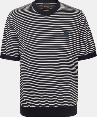 HUGO BOSS Mens Crew Neck Ribbed Collar Short Sleeve Sweatshirt in Dark Blue - Size X-Large