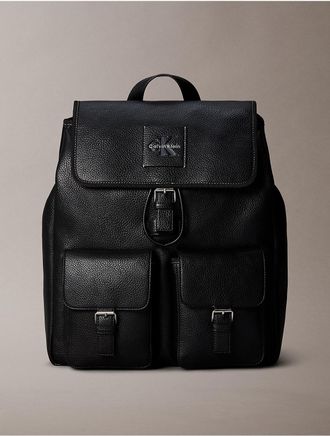 Calvin Klein Mens Bold Pebble Flap Backpack - Black